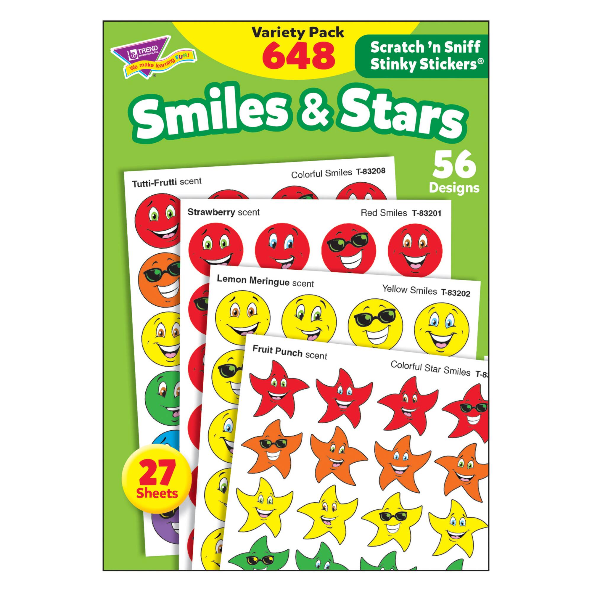 Trend Enterprises® Smiles & Stars Stinky Stickers®, 648 Pack